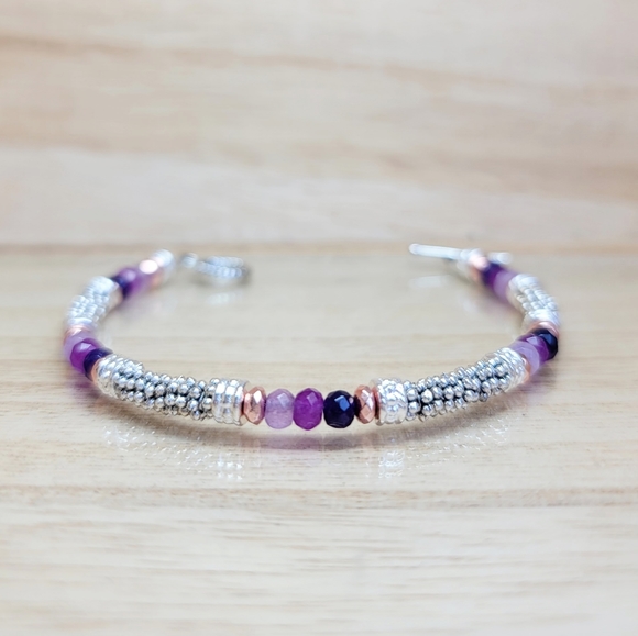 Purple Ombre Beaded Gemstone Toggle Bracelet - Picture 10 of 10